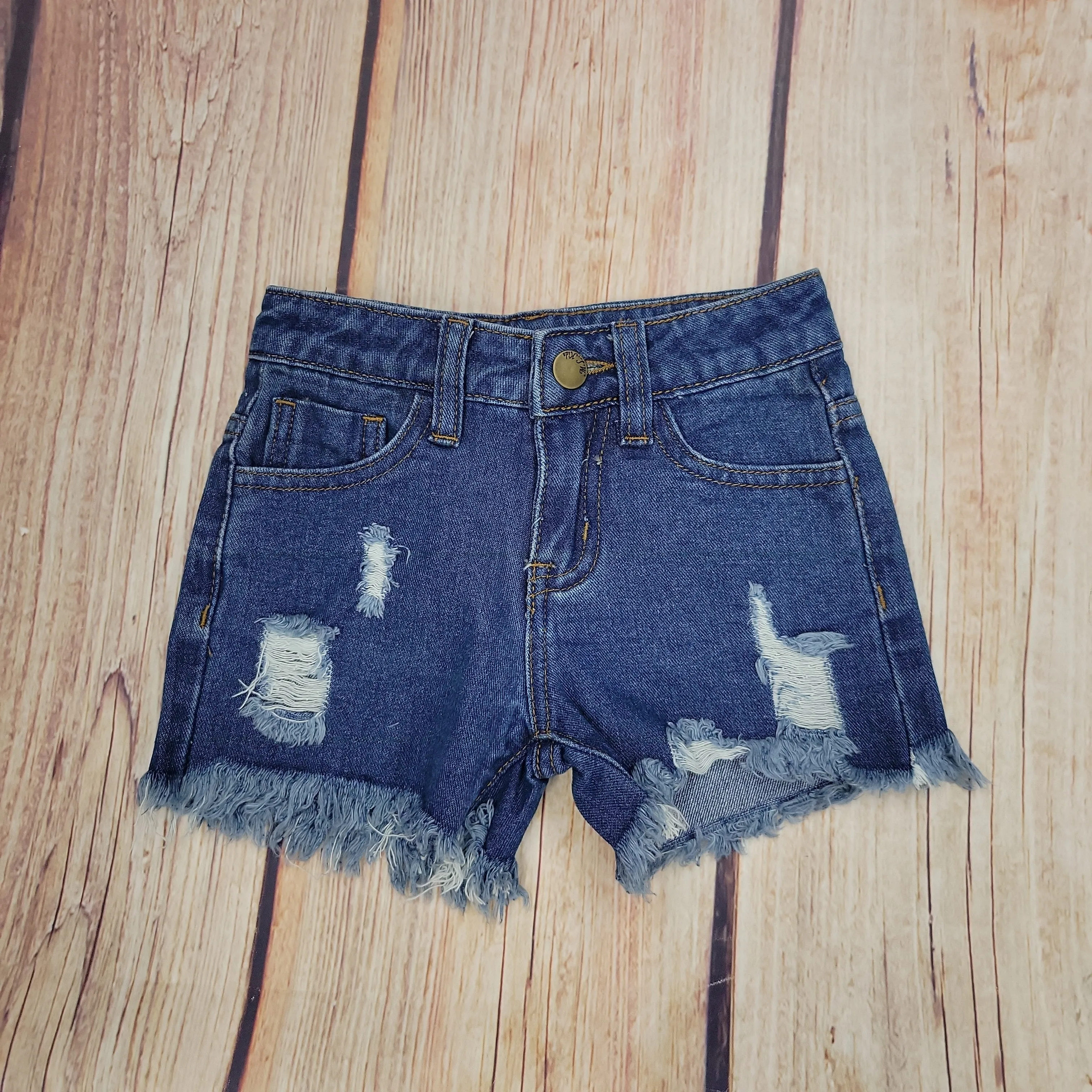 M.L.  KIDS DESTRUCTED DENIM SHORTS.