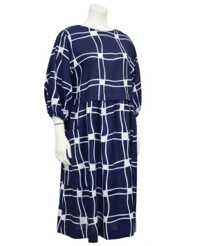 Navy Blue and White Cotton Dress