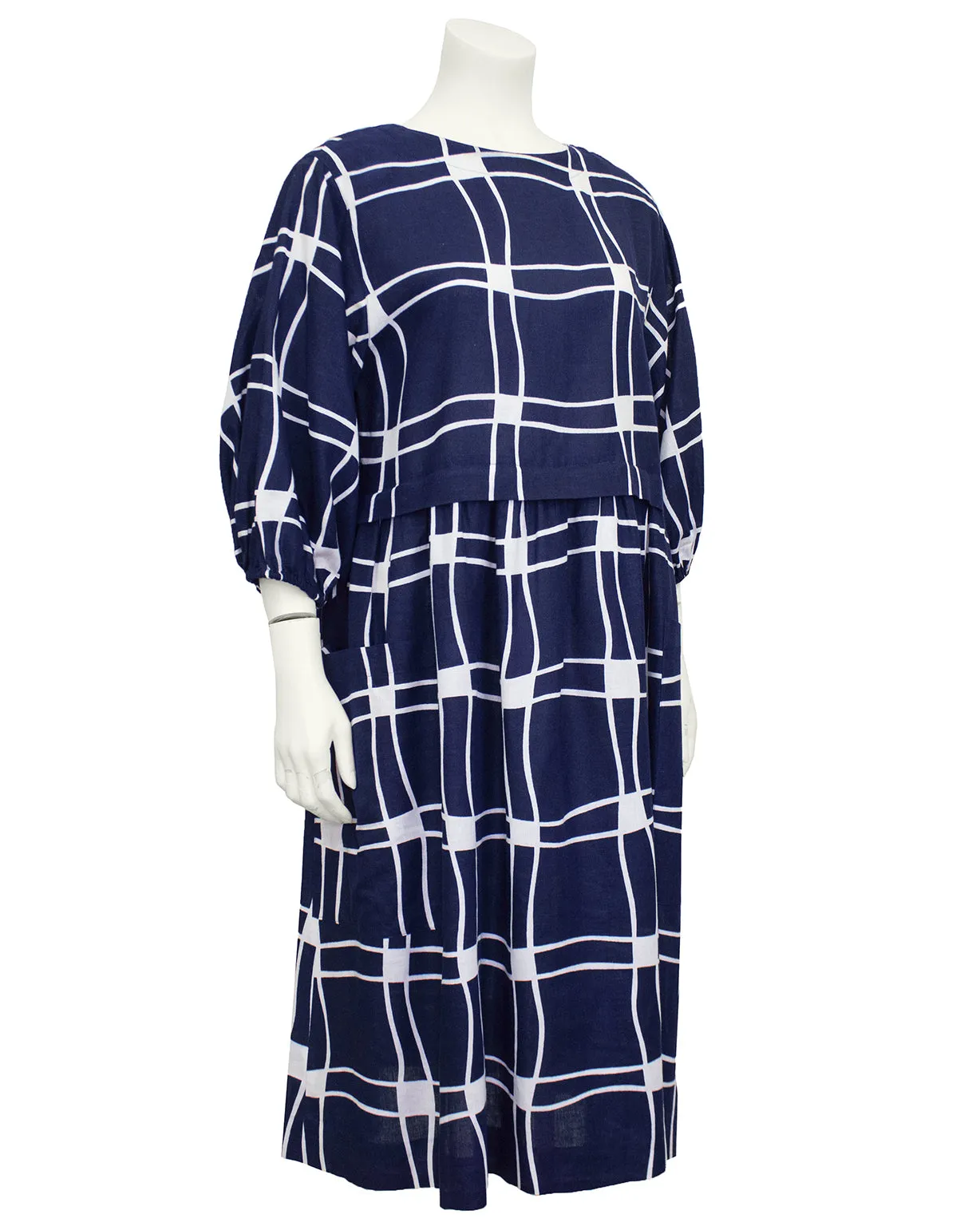 Navy Blue and White Cotton Dress