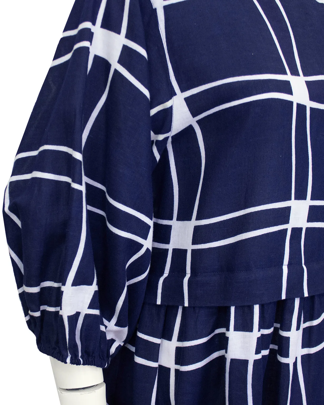 Navy Blue and White Cotton Dress