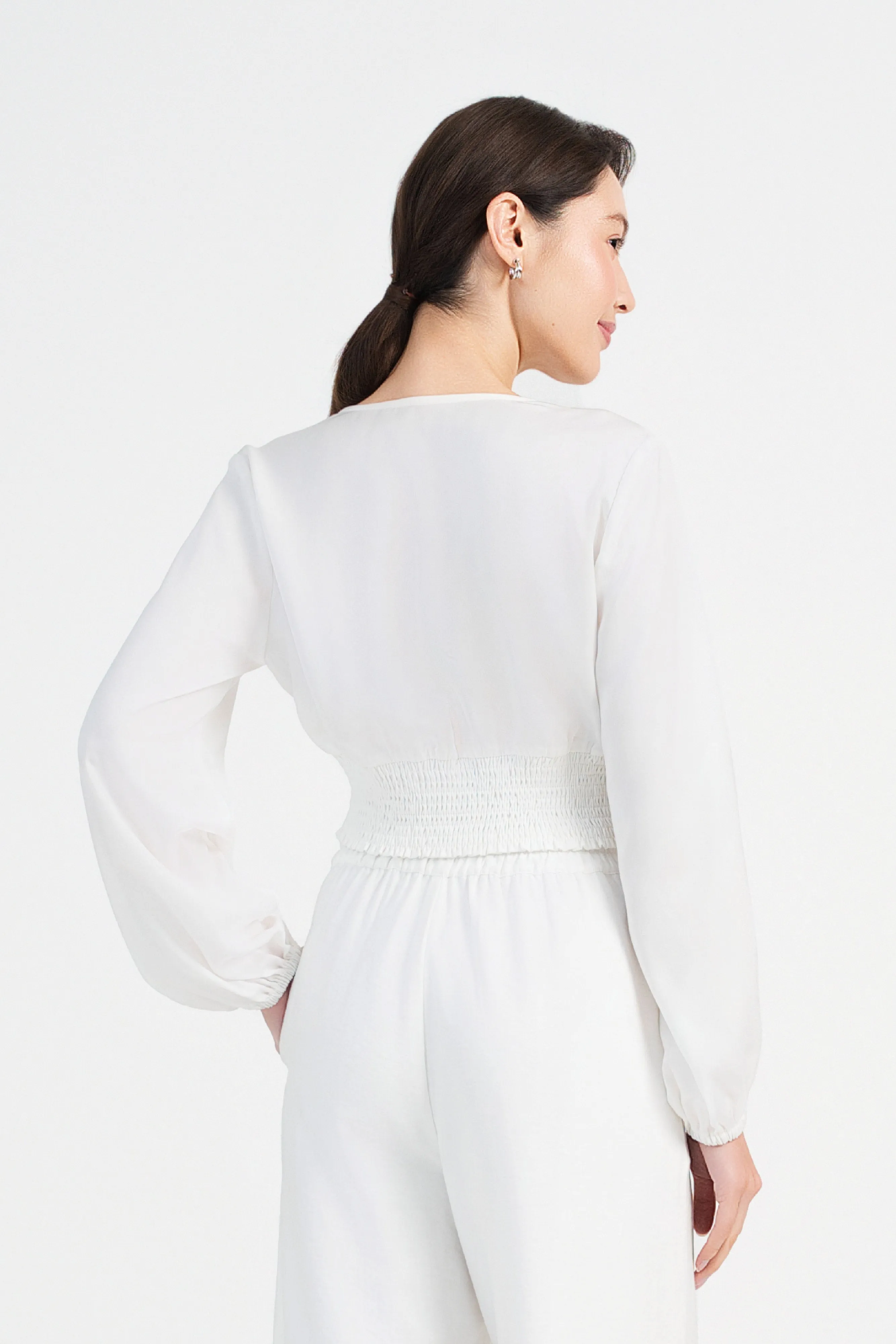 Nikita Satin Twist Front Crop Top in Pearl White