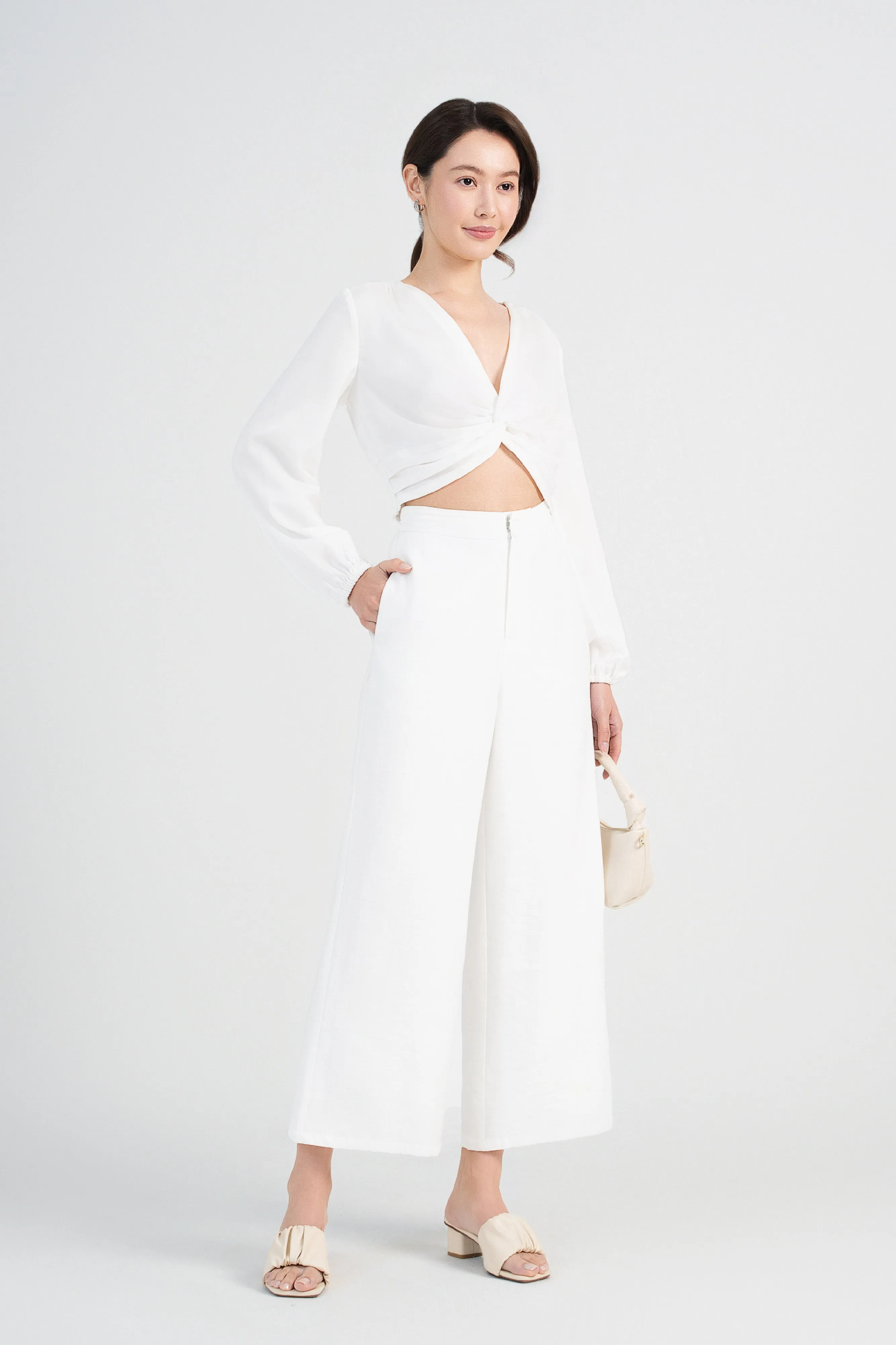 Nikita Satin Twist Front Crop Top in Pearl White