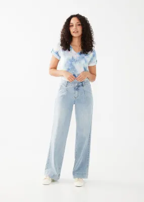 Olivia Wide Leg Pleated Denim Trouser