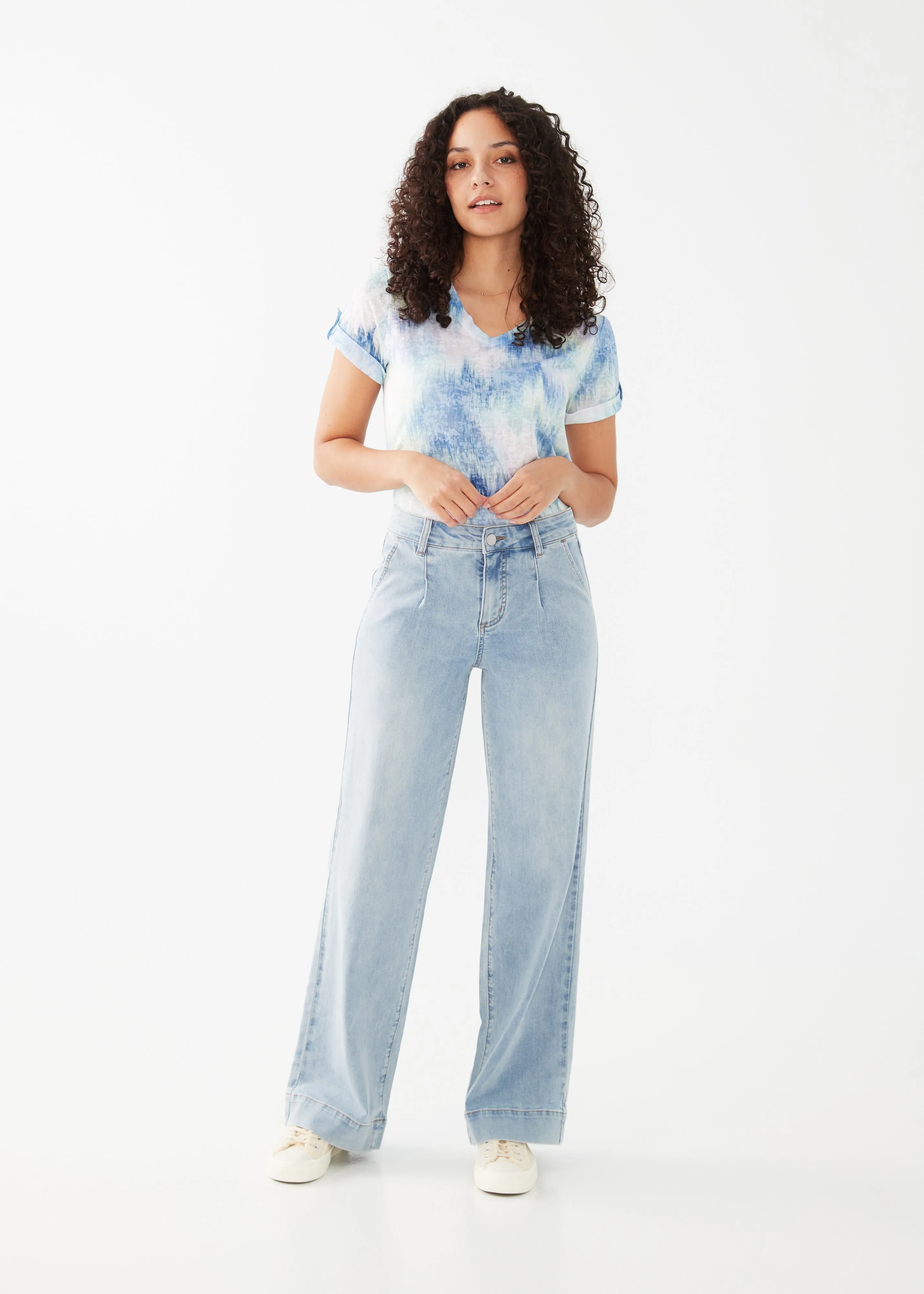 Olivia Wide Leg Pleated Denim Trouser