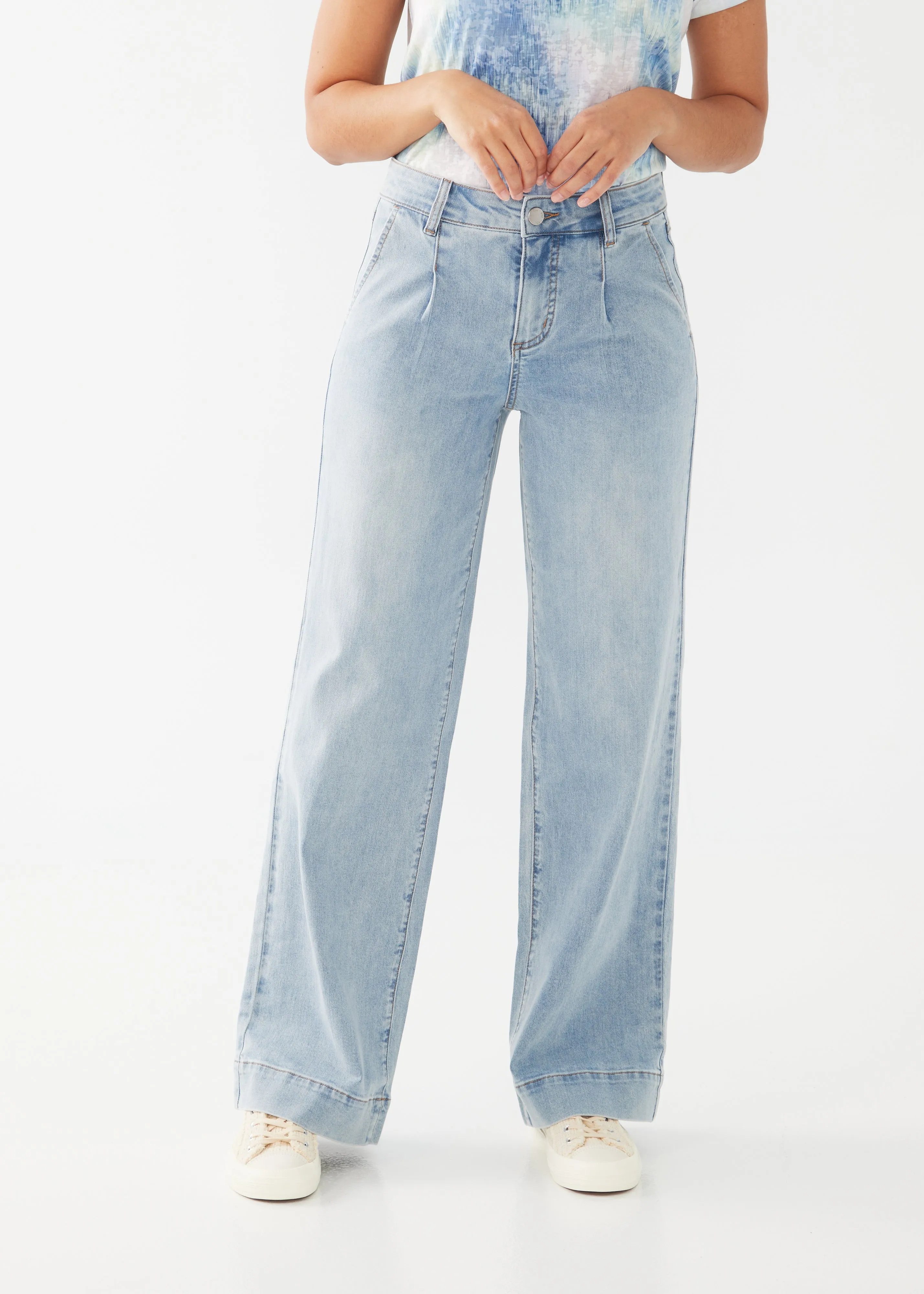 Olivia Wide Leg Pleated Denim Trouser