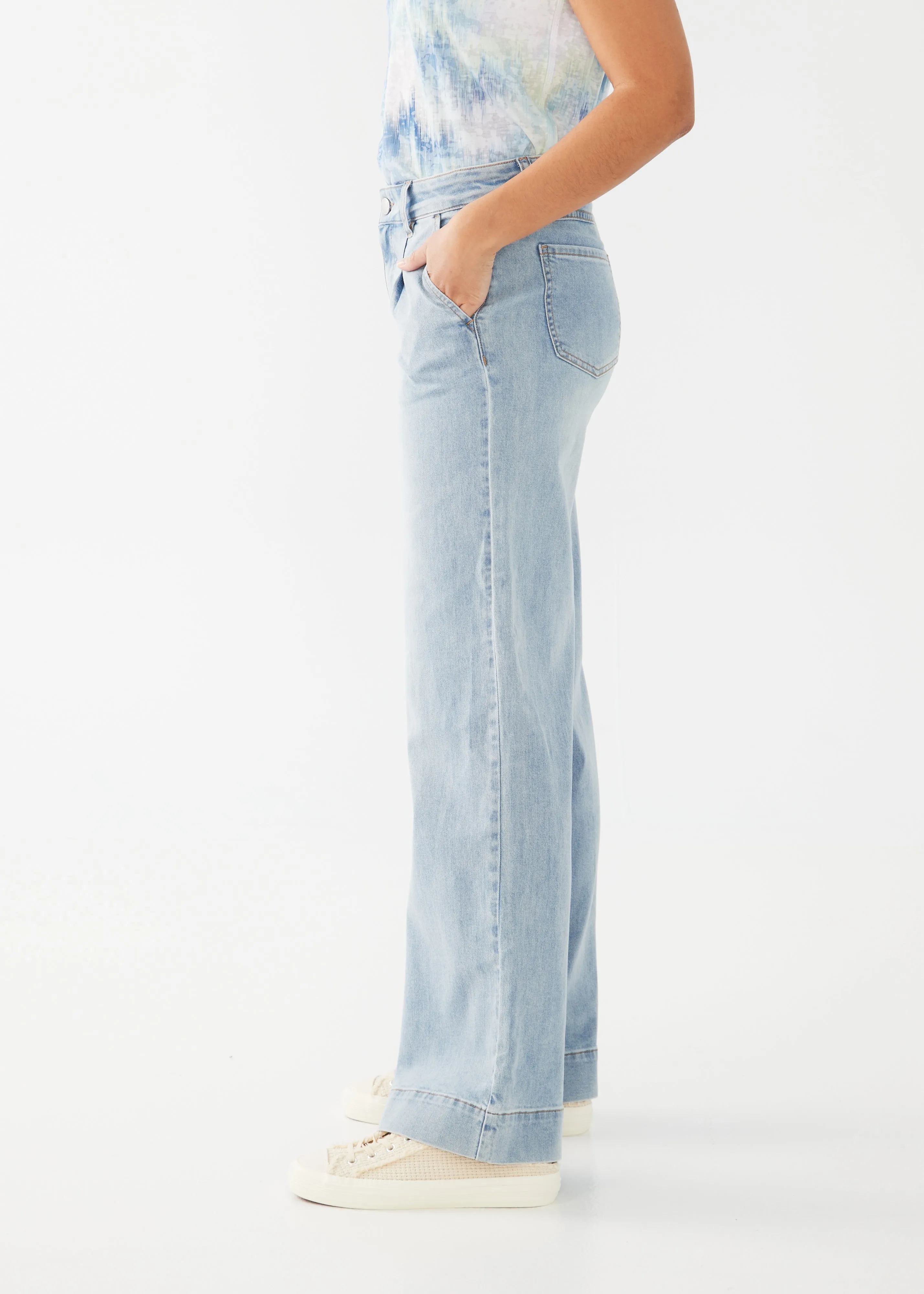 Olivia Wide Leg Pleated Denim Trouser