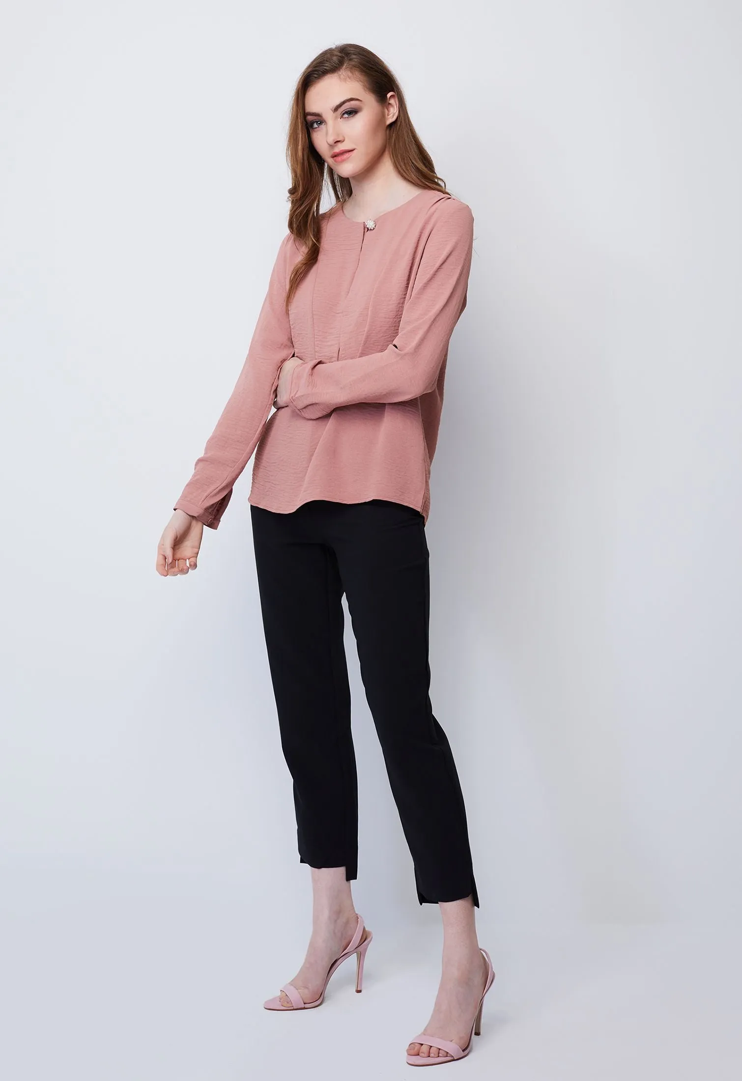 Pearl Button Straight Panel Blouse