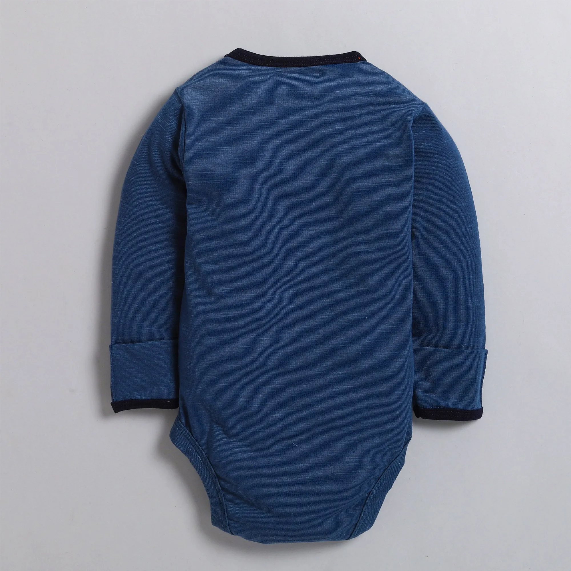 Polka Tots Full Sleeve Romper with Folded Mittens 100% Super Soft Cotton Animals Navy Blue