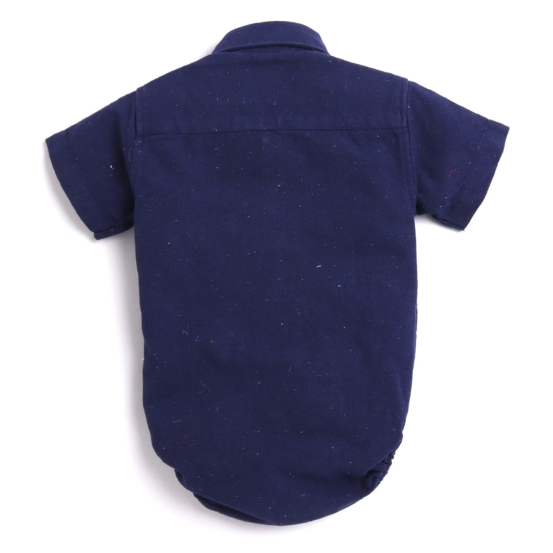 Polka Tots Half Sleeve Print Shirt Romper With Bow Tie - Navy