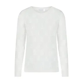 Polkadot BABY BOY CREW LS TEDDYBEAR Pointelle Pearl White