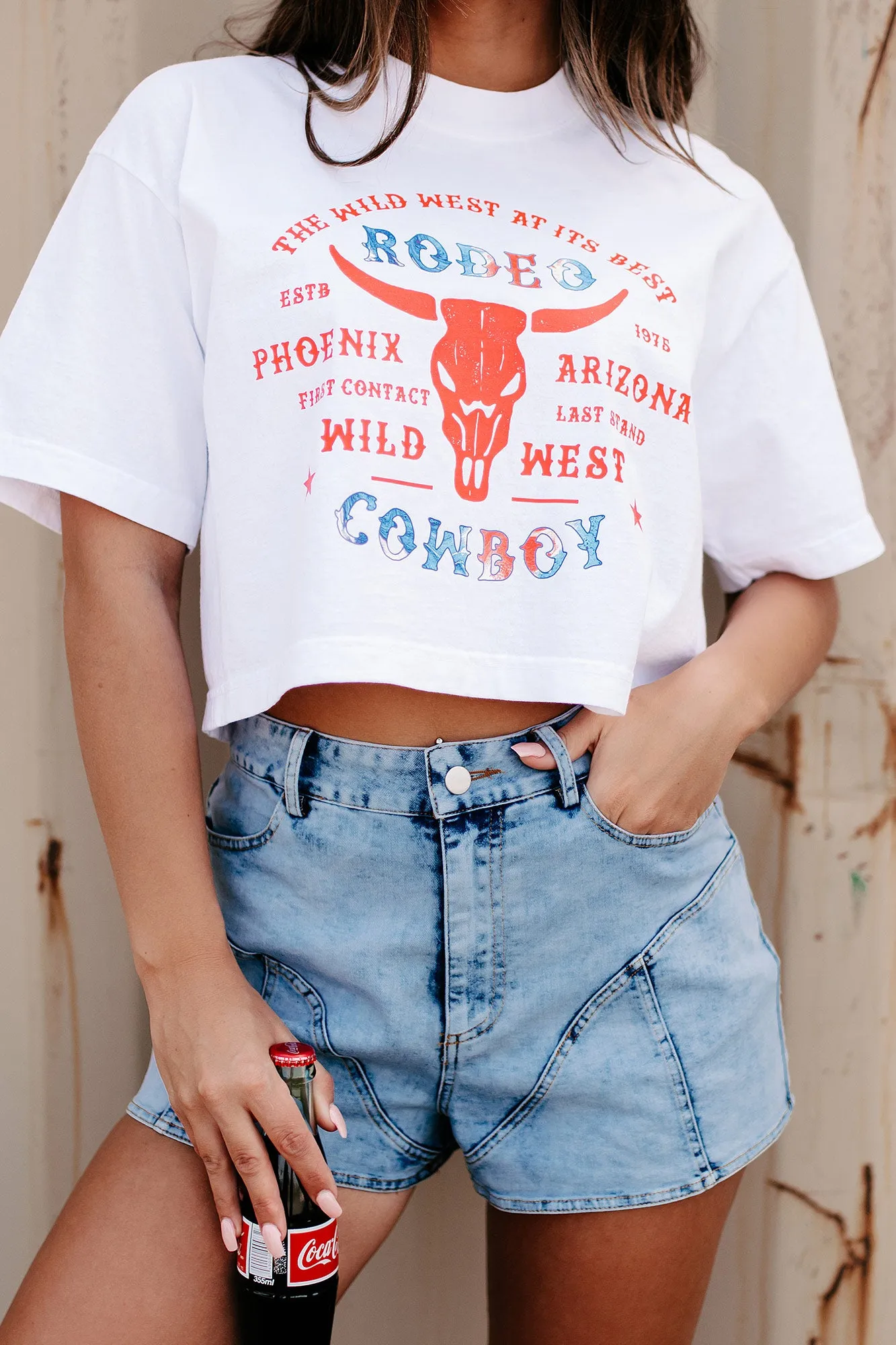 "Wild West Rodeo Cowboy" Oversized Graphic Crop Tee (White) - Print On Demand