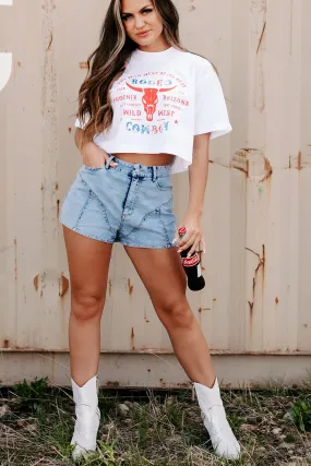 "Wild West Rodeo Cowboy" Oversized Graphic Crop Tee (White) - Print On Demand