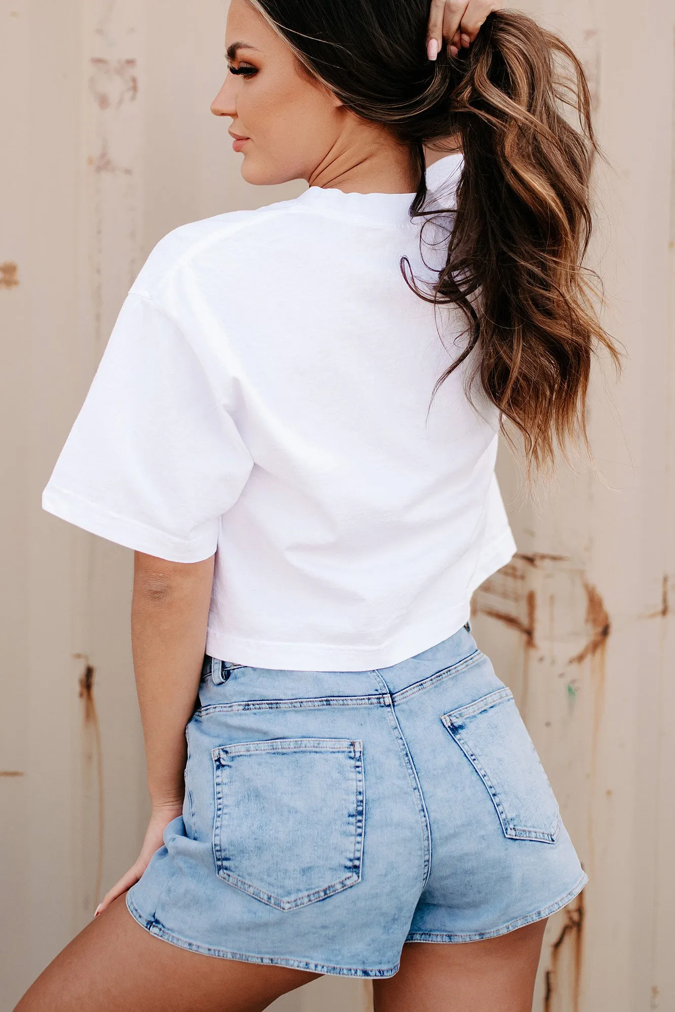 "Wild West Rodeo Cowboy" Oversized Graphic Crop Tee (White) - Print On Demand