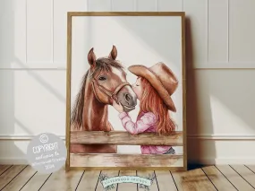 Red Hair Cowgirl Nursery Print - 005