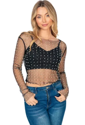Show It Off Pearl Mesh Top
