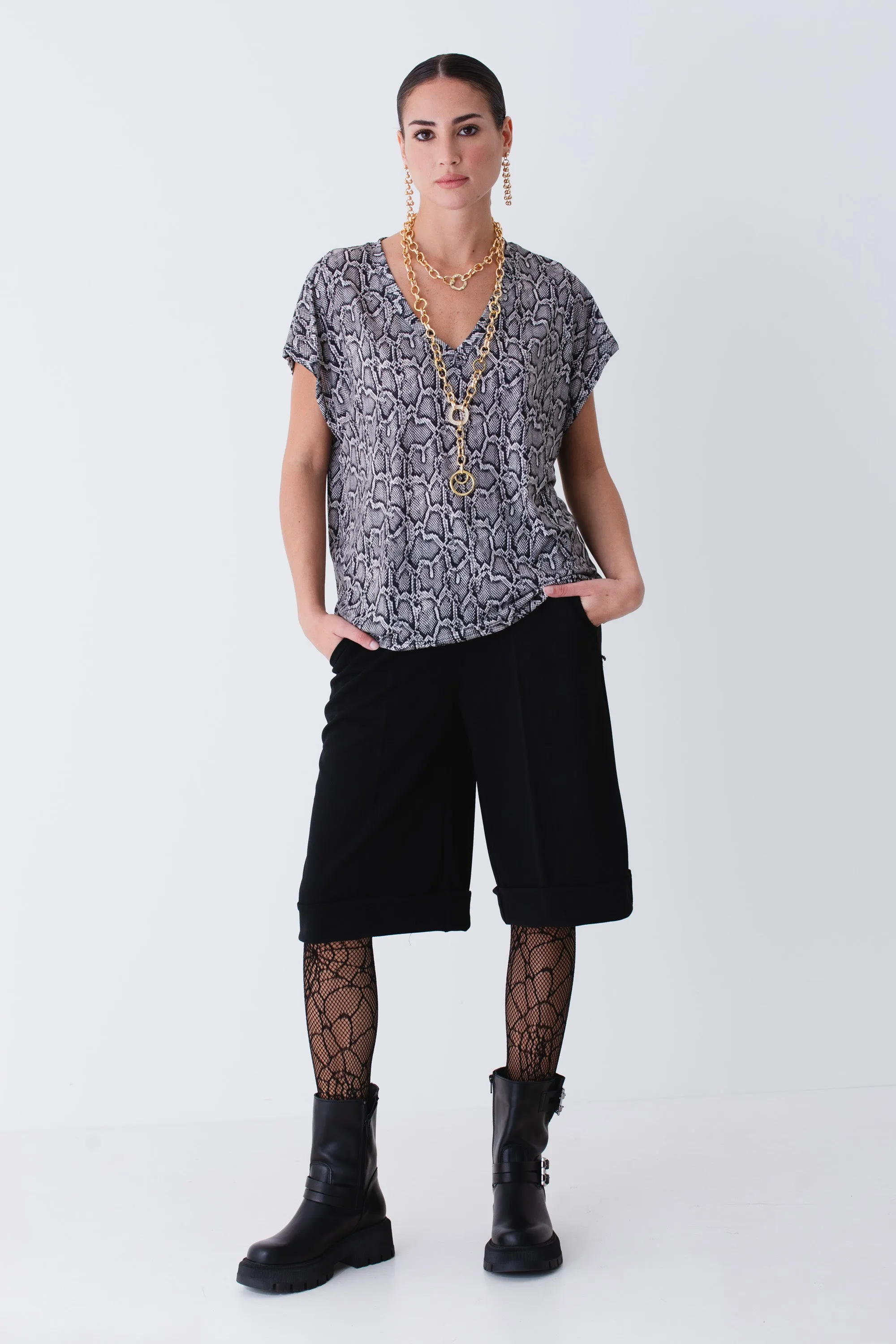 T-shirt pitonata in jersey elasticizzato - FW25