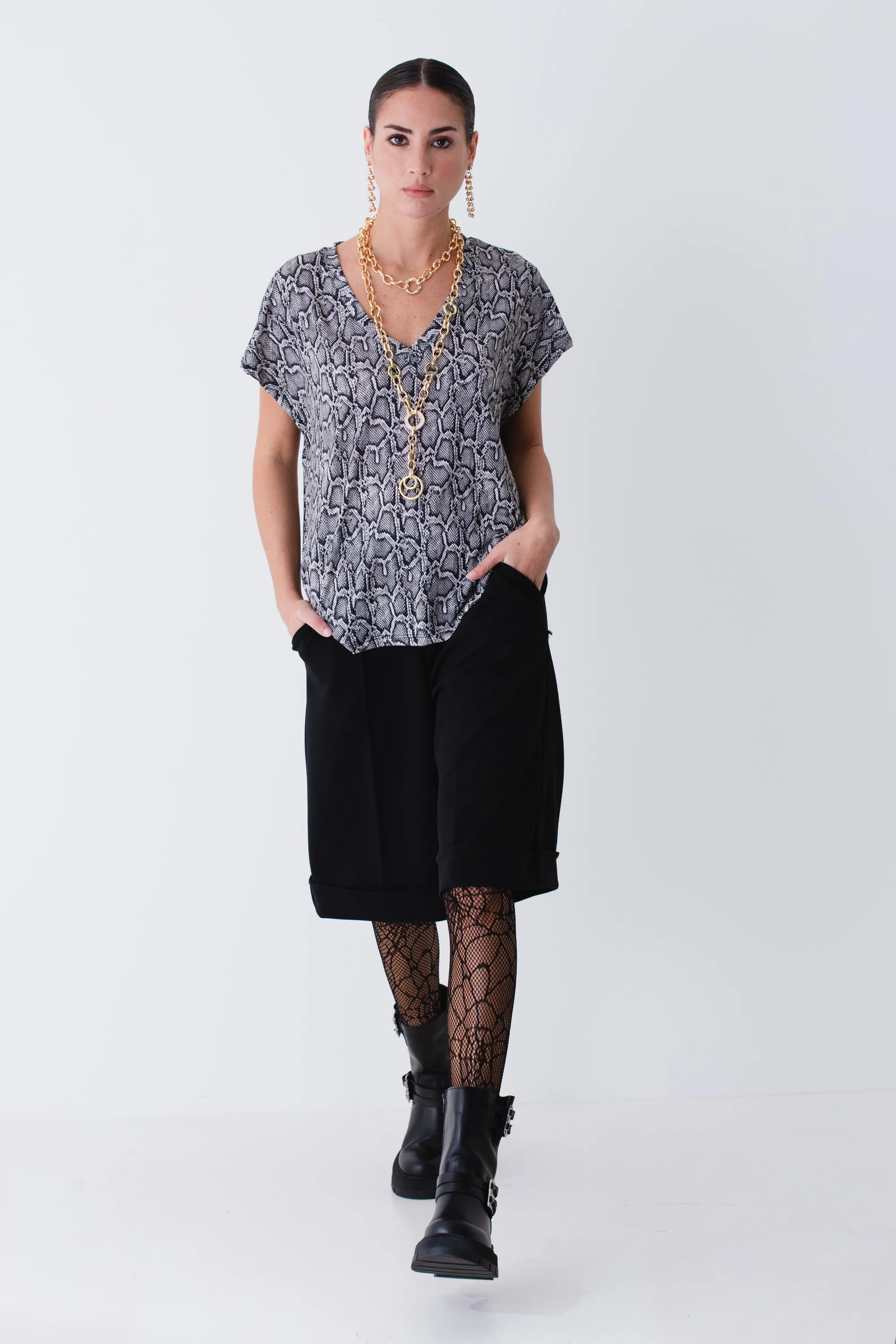T-shirt pitonata in jersey elasticizzato - FW25