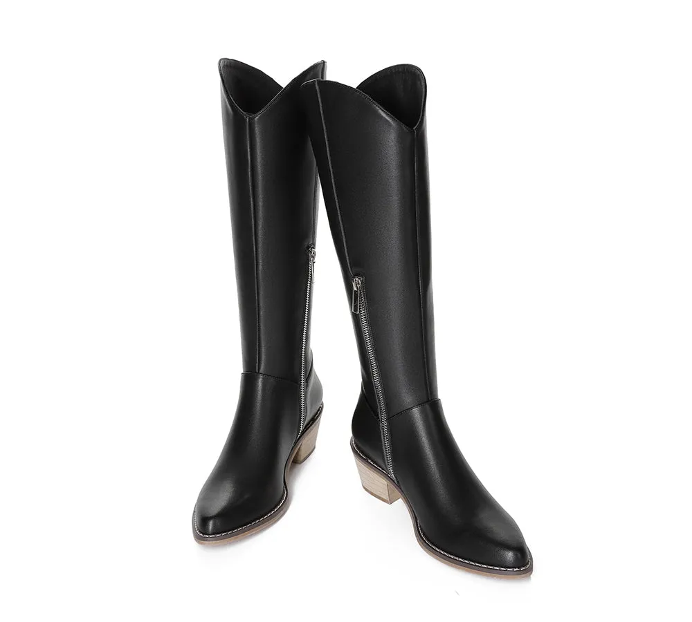 TARRAMARRA® Women Leather Zipper Block Heel Knee-high Boots Catalina