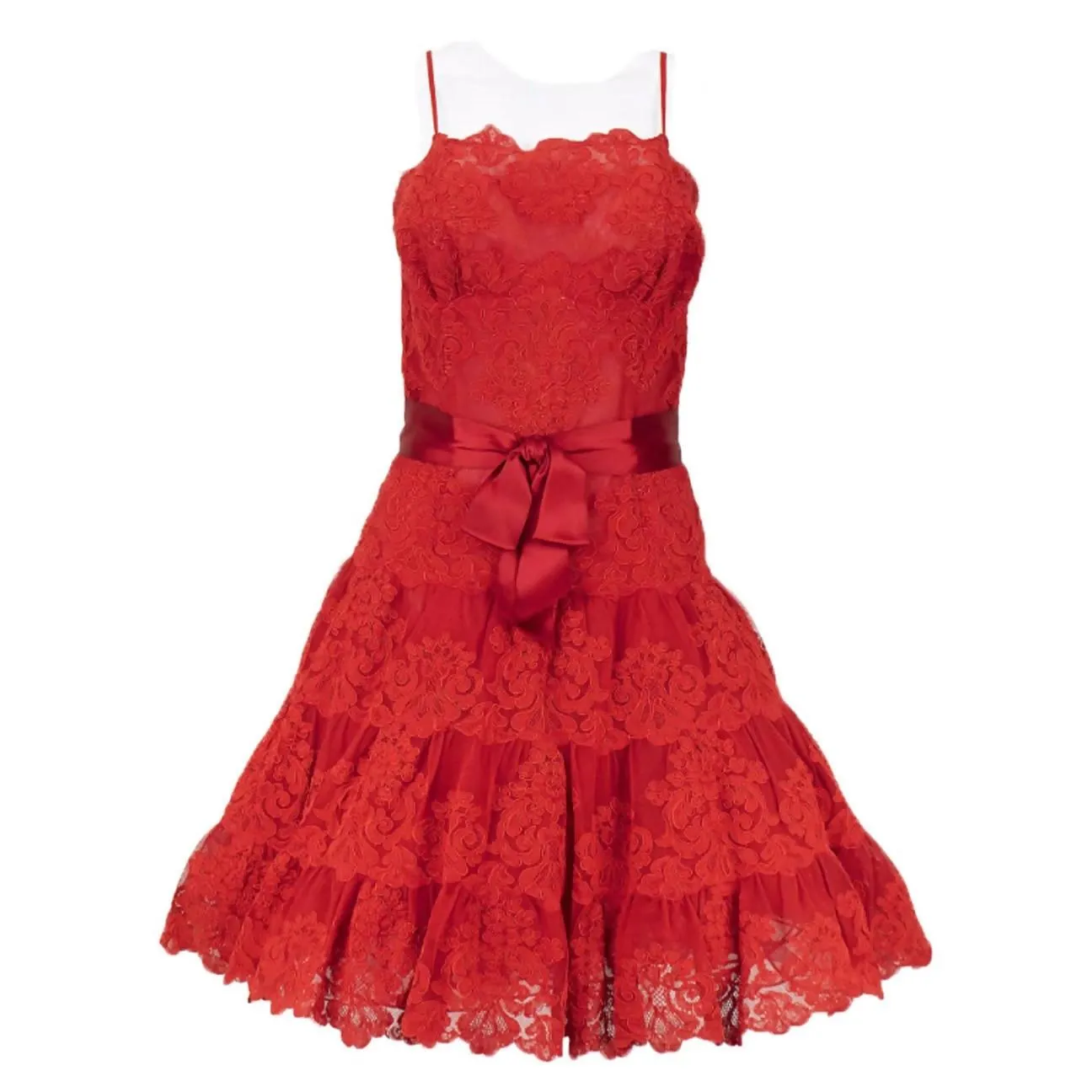 Vicky Tiel Red Lace Cocktail Dress | M