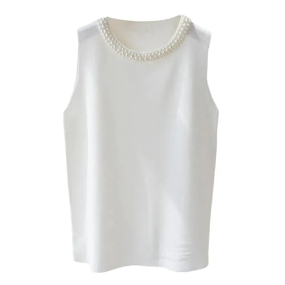 Women Vest Top Elegant Faux Pearl Knit Vest Comfortable Tank Top Stylish 3d Cut Loose Fit Blouse for Women Loose Fit Vest Top
